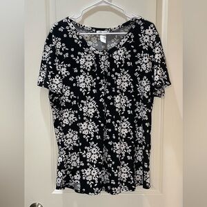 Emily Stacy Black and White Floral Women's Tee Size 3X